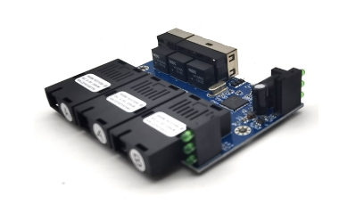 Placa Metro Switch Ethernet fibra 100M PCBA Board Optic Media Converter 20km 3 Fiber 3 RJ45 Support RPOE Simplex SC Fiber Switch