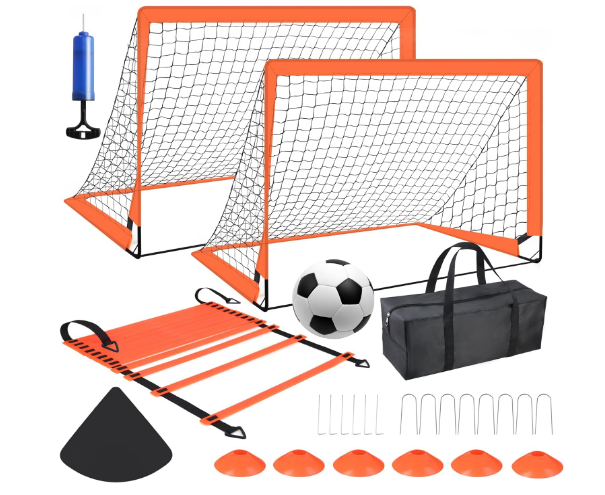 Kid Soccer Goals for Backyard Set - 2 Set 4 x 3 ft Portable Soccer Goal Training Equipment with Soccer Ball, Ladder and Cones, Pop Up Portable Soccer Set for Kids Youth Training Goals and Sports Game