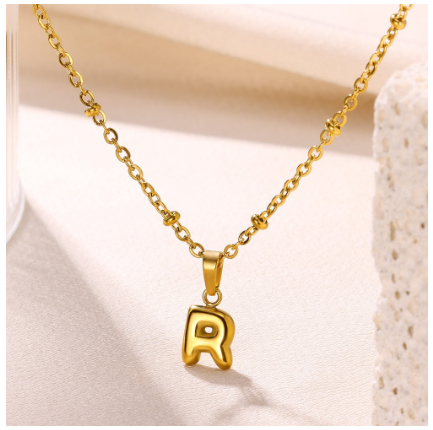 Letter Necklace for Women, 18K Gold Plated Balloon Initial Necklaces Personalized Gold A-Z Alphabet Pendant Cute Name Choker Necklace R