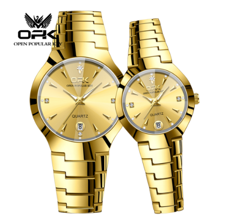 OPK Couple Watch Gold Quartz Black and Silver Stainless Steel Watches ALL GOLD