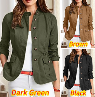 Women Vintage Fashion Detachable Button Stand-Up Collar Jackets