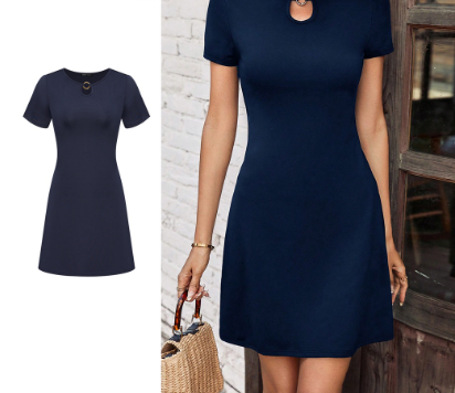 Lovito Women Casual Plain Ring Cut Out Dress L68ED255 Dark Blue