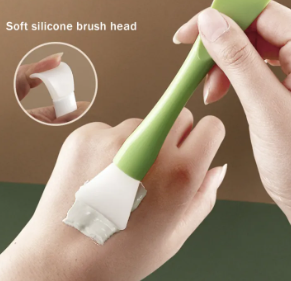 Double-sided Silicone Skin Care Brush Handle Mask Brush Soft Fiber Facial Face Eye Nose Moisturizing Paste Mud Cosmetic Liquid Cream Coating Makeup Beauty Tool