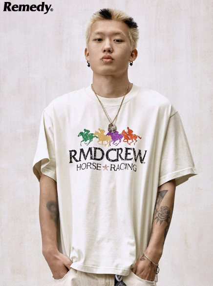 Remedy Summer Loose Fit T-Shirt With American Vintage Chinoiserie Cool & Breathable Boxy Style Short Sleeve Tee For Men