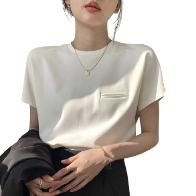 Lovito Casual Plain Pocket Boat Neck T-Shirt for Women LNA08148 (White)