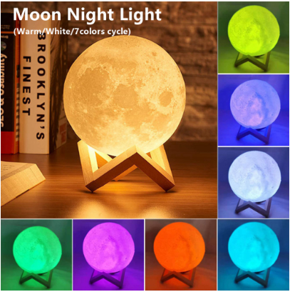 Led Moon Lamp Night Light Battery Powered With Stand Starry Lamp Bedroom decoration Night Lights Kids Gift Originality Moon Lamps
