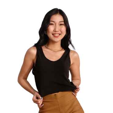 Inspi Chic Trendy Curve V-Neck Tank For Women Korean Sleeveless Shirt Summer Beach Outfit (Black)