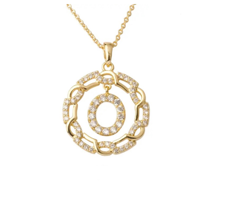 YH 18K Thai gold plated lnitials Pendant A-Z Letter Necklace For Women （3lengths Free Adjustment）O