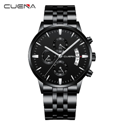 CUENA Men's Watch Original Brand Multifunctional Fashion Casual Automatic Date Dial Waterproof in Full Steel 6801 M5