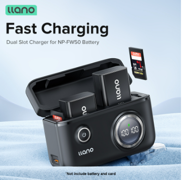 LLANO Camera Battery Charger Dual Slot Digital Display with SD Card Storage Function For Sony NP-FW50