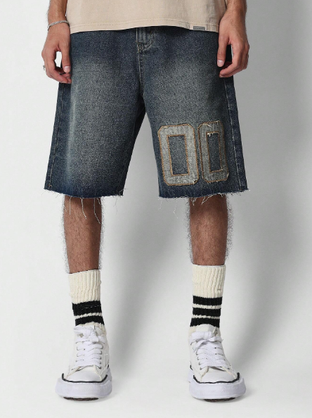 SUMWON Denim Short With Front Number Embroidery