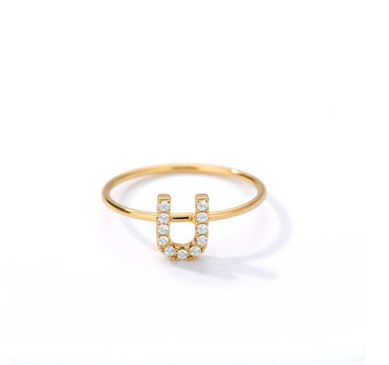 Maxzone Initial Letter Rings For Women Stainless Steel Gold Ring A-Z Letters Finger Ring Couple Wedding Aesthetic Jewelry Gift U