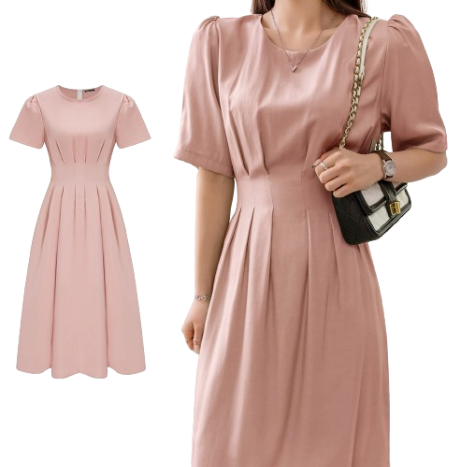 Lovito Women Grace Formal Occasion Linen Pleated Dress L65ED142 (Pink)
