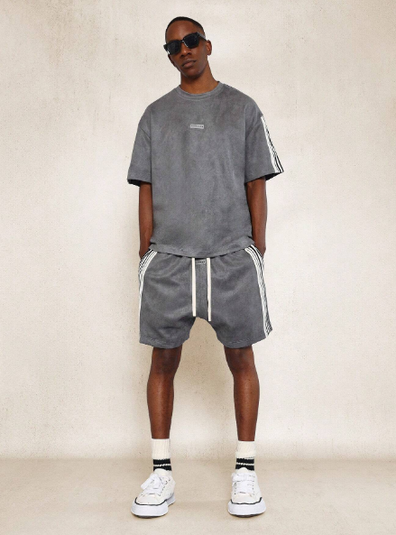 SUMWON Suedette Tee And Short With Side Stripe Band 2 Piece Set