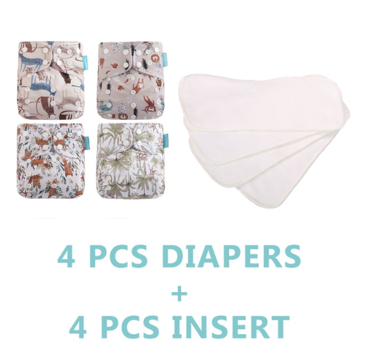 Happyflute 4Pcs Pocket Diapers Plus 4 Pcs Microfiber Insert Reusable Washable Ecological Cloth Diaper Fit 3 15kg Baby Set 14