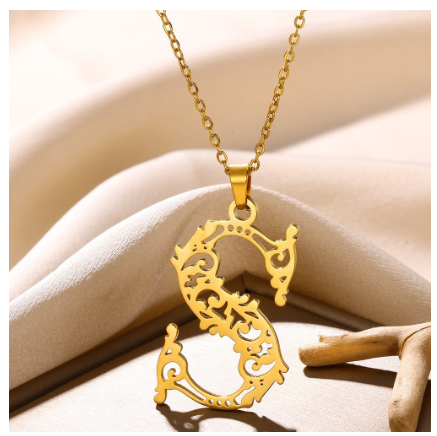 Initial Necklace for Women Men Girls Boys Gothic 18K Gold Plated 26 Letters Pendant Necklace Chain with Extension S