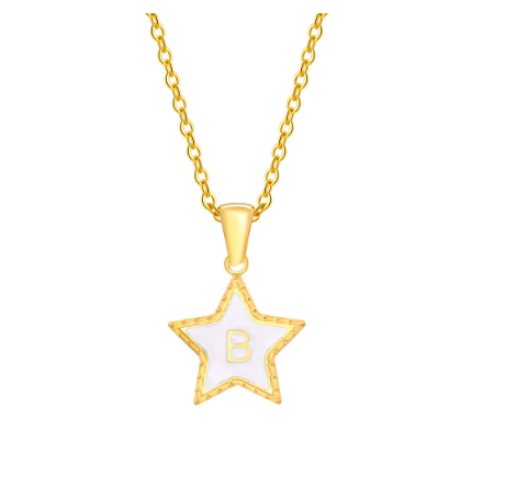Vnox A-Z Letter Star Shope Pendant Necklace for Women,18K Gold Initial Stainlss Steel Jewelry Accessories Gift B