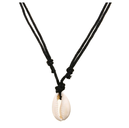 Women,s Black Leather Shell Seashell Pendant Choker Necklace