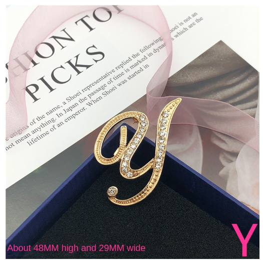 Letter Brooch Korean Version Rhinestone Atmospheric and Elegant Brooch Alloy Inlaid Diamond Temperament Brooch Y