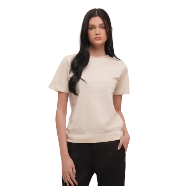 Memo Double Neck Rib T-Shirt For Women (Cream)
