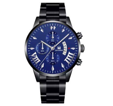 Fashion Men's Automatic Calendar Stainless Steel Analog Watch Business Waterproof Casual Men Quartz Wristwatches Relo Ng Kalalakihan BLACK BLUE
