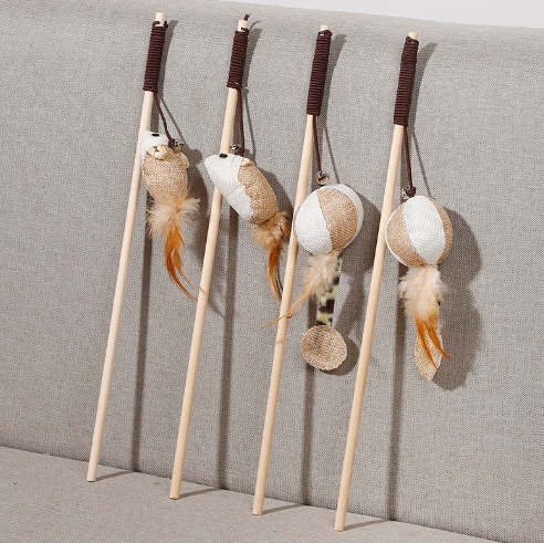 Cat Toy Interactive Feather Teaser Wand Stick
