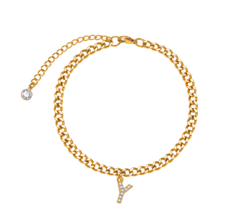 Vnox Initial Ankle Bracelets for Women, 14K Gold Plated Cuban Chain Initial Anklets for Women Anklet Foot Jewelry 12