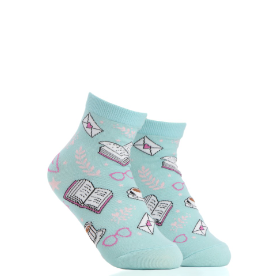Iconic Socks Books and Coffee Teal Women's Ankle Socks