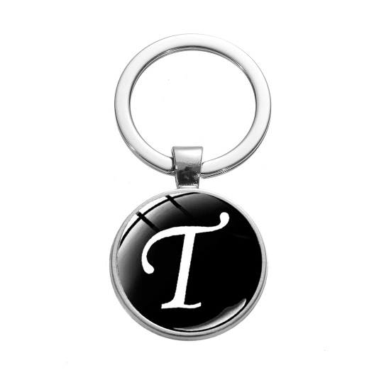 26 English Letters Glass Round Charm Key Ring A-Z Initial Name Keychain Bag Ornaments Car Key Chains Jewelry Gift Accessories T