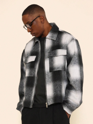 SUMWON Boxy Zip-Up Checked Jacket