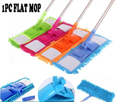 Flat Mop 002-Microfiber Noodle Dust Mop Telescoping Pole Floor Easy Clean(Multicolor)
