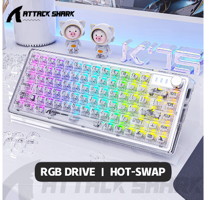 White AttackShark K75 Transparent Mechanical Keyboard 81 Keys Wired Gaming Keyboards with RGB Drive