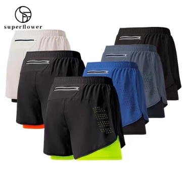 Superflower Men's and Women's Quick Dry Sports Shorts with Pockets Breathable 2 layers 2 in 1 Training Cycling Shorts