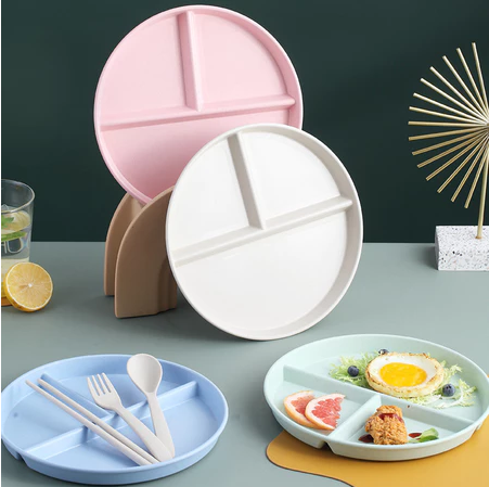 Nipiin Plastic plate thick durable plate 3 partition 3 Grids Plate