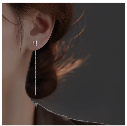 26 Initial 925 Silver Ear Cord Earrings Fashion Women Personalized English Letter Silver Ear Stud Ear Cord U