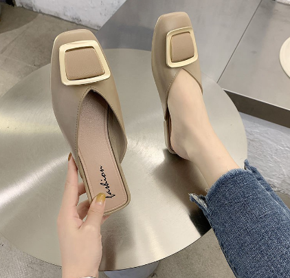 Women Square Buckle Flat Loafers Shoes Footwear