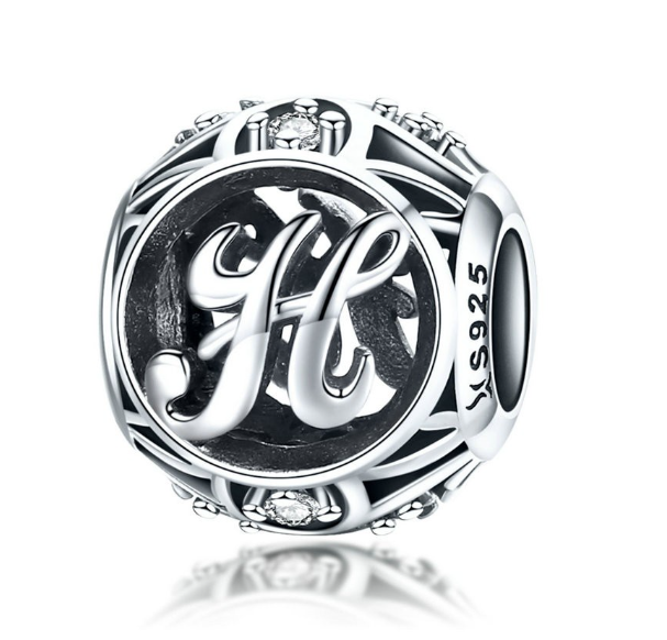 Bamoer 26 Letters A to Z Charm Sterling Silver 925 Bead For Bracelet & Necklace DIY Fashion Accessories H