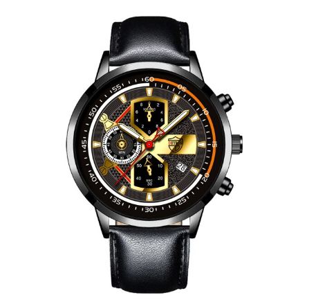 Luxury Gold Mens Quartz Business Wacthes Mens Stainless Steel Original Water Proof Analog Wristwatch Men Watch Relo Ng Kalalakihan LEATHER BLACK GOLD