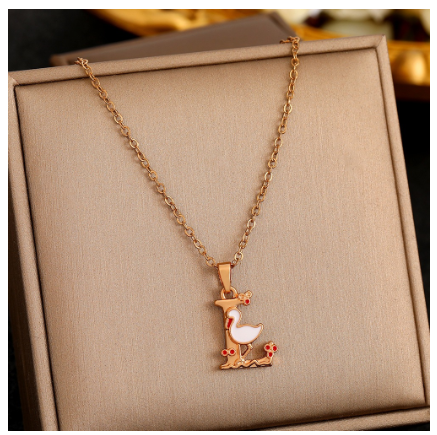 26 Letter Gold Pendant Necklace Dropped Oil Flower Animal Letter Necklace Fashion Men's and Women's Gift Wholesale L