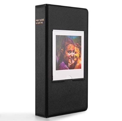 Pikxi AS64 64 Pockets Photo Album for Fujifilm Instax Square Instant Camera Leather (Black)