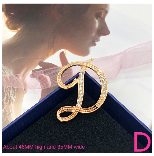Letter Brooch Korean Version Rhinestone Atmospheric and Elegant Brooch Alloy Inlaid Diamond Temperament Brooch D
