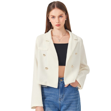 Lovito Women Elegant Plain Button Blazer L71ED081 (White)