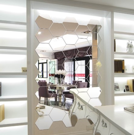 Geometric Hexagon Acrylic 3D Art Mirror Wall Sticker Home DIY Decor Toilet Living Room Decoration