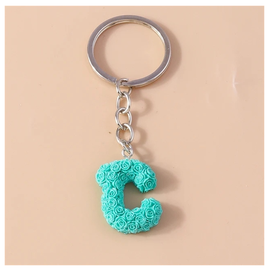 Fashion Rose 26 Letter Keychains Sweet Flower A-Z Alphabet Keyrings For Women Handbag Pendant Ornaments Jewelry Accessories C