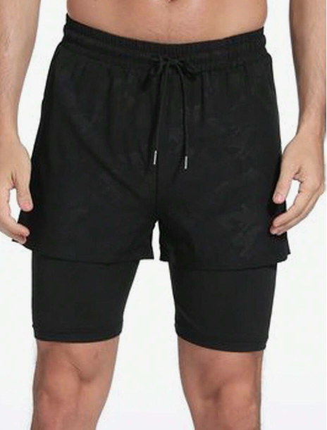 Men's Double-Layered Sport Shorts - Two-In-One Design With Pockets, Suitable For Comfortable Gym Workouts And Summer Training