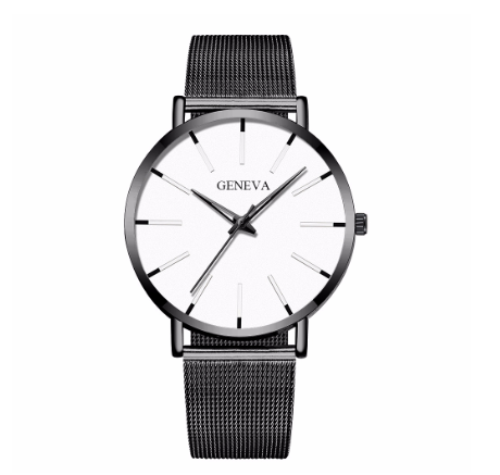 Ready Stock Men Black Stainless Steel Mesh Business GENEVA Watch Luxury Men Sport Watch Quartz Clock 04