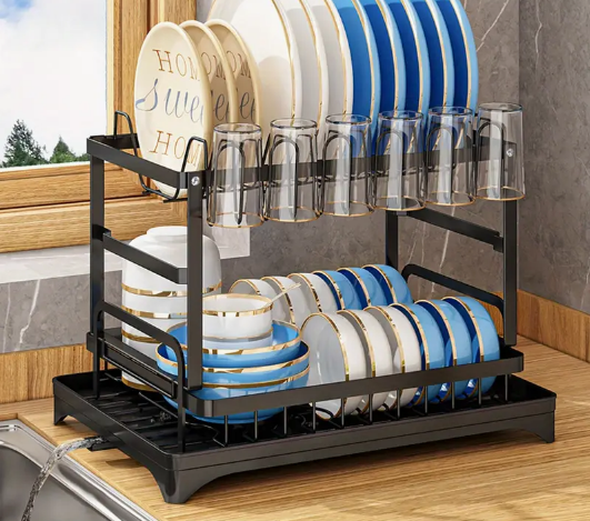 1pc Dish Drying Rack For Kitchen Counter Over The Sink, Detachable Larger Capacity 2-Tier Dish Drying Rack Drainboard Set With Double-Layer Bowl Rack, Cup Rack, Drain Board, Sticky Board Rack, Cutlery