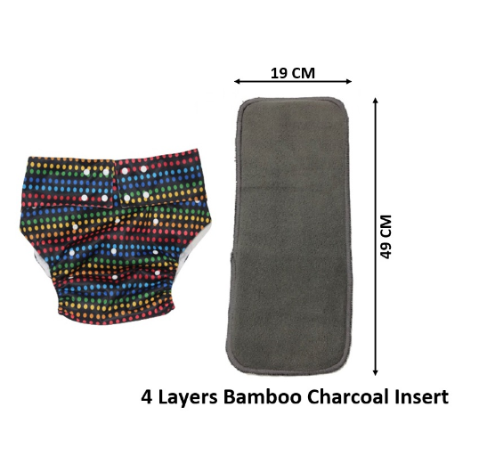 Philippine Made Washable Reusable Adult Cloth Diaper With 1 Piece 4 Layers Bamboo Charcoal Insert AD4