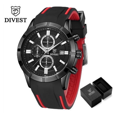 DIVEST Brand Men's Watches Business Fashion Casual Chronograph Quartz Men Watch Sport Waterproof Luminous 9015 BLACK SILVER