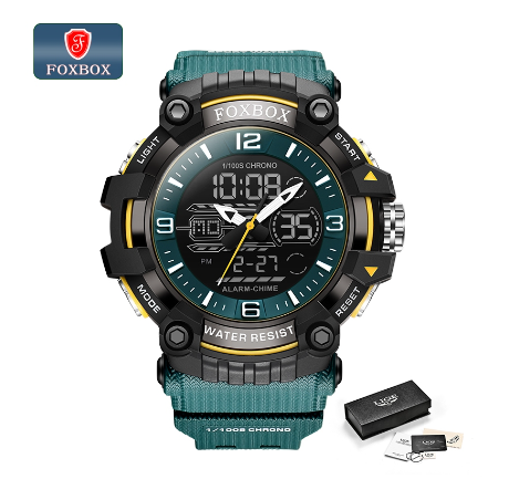 OXBOX New Fashion Digital Watches Men Big Dial Dual Display Outdoors Waterproof Sport Luminous Silicone Watch GREEN
